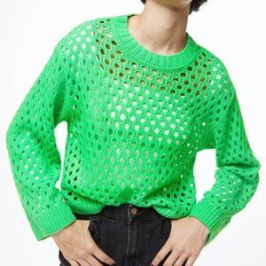 H&M Divided Open Knit Hole Sweater Bright Neon Green